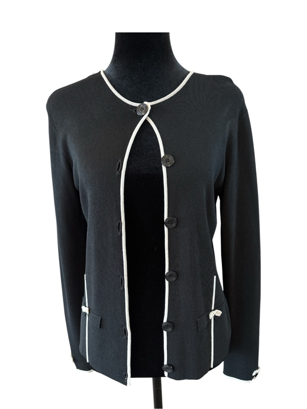 Emma James Black Cardigan with White Trim